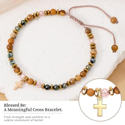Btysun 𝑪𝒉𝒓𝒊𝒔𝒕𝒊𝒂𝒏 𝑮𝒊𝒇𝒕𝒔 𝒇𝒐𝒓 𝑻𝒆𝒆𝒏 𝑮𝒊𝒓𝒍𝒔, Religious Gifts for Women Stocking Stuffers Bead Bracelet with Cross Baptism Gift Jesus Bracelets Faith Comfirmation Gift Jewelry