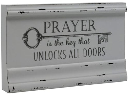 Prayer Unlocks All Doors - Rustic Faith Wooden Crown Molding Sign 5" X 8" - color: Prayer Unlocks Doors (Molding)