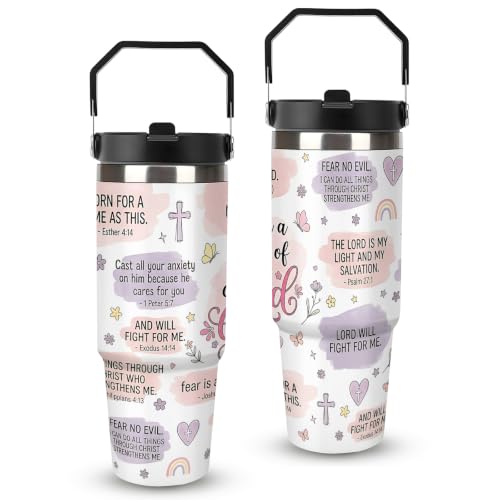 30 oz Christian Coffee Travel Mug with Handle and Straw, Scripture Bible Verses Stainless Steel Vacuum Insulated Tumbler, Water Bottle, Inspirational Gifts for Women - color: christian coffee travel mug