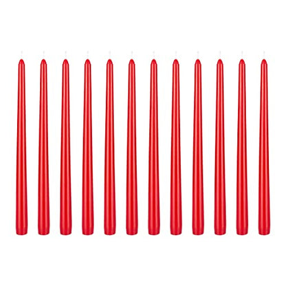Mega Candles 12 pcs Unscented Red Taper Candles, Hand Poured Wax Candle 12 Inch x 7/8 Inch, Home Décor, Wedding Receptions, Centerpieces, Occasions, Events, Romantic Dinners, Prayer, Holders - color: Red