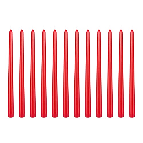 Mega Candles 12 pcs Unscented Red Taper Candles, Hand Poured Wax Candle 12 Inch x 7/8 Inch, Home Décor, Wedding Receptions, Centerpieces, Occasions, Events, Romantic Dinners, Prayer, Holders - color: Red
