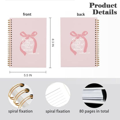 Christian Pink Bow Spiral Notebook Journal Gifts for Women Teen Girl - color: you are the light of the world