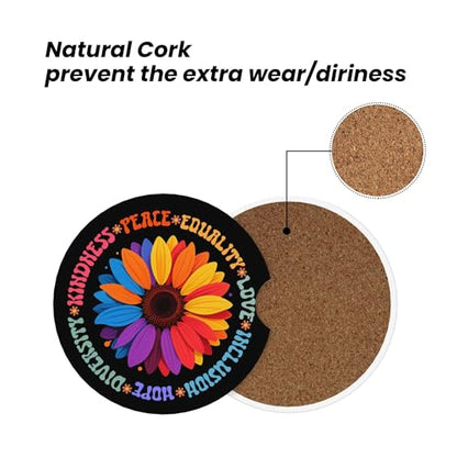 Kindness Peace Car Cup Holder Coasters 2 Pack 2.63" for Women - color: Multicolor