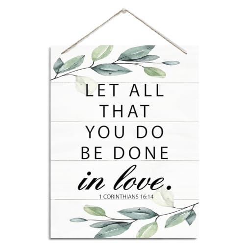 Christian Rustic Hanging Wood Plaque Sign - Wall Decor, Religious Artwork, Farmhouse Home Decor - 1 CORINTHIANS 16:14 Let All That You Do Be Done In Love - color: 1 CORINTHIANS 16:14
