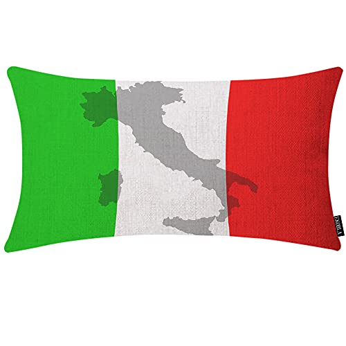 EKOBLA Italian Flag Square Throw Pillow Covers Europe Country Red Green White Territory Travel Home Decorative Cushion Cases for Couch Sofa Bedroom Cotton Linen 12x20 Inches - color: Multi-bs10