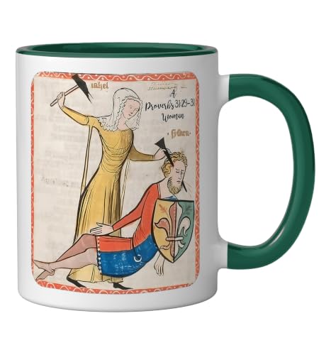 Proverbs 31 29 31 Woman Medieval Christian Art Design Ceramic Mug, Dark Green/White, 11oz - color: Dark Green/White, size: 11 Ounces