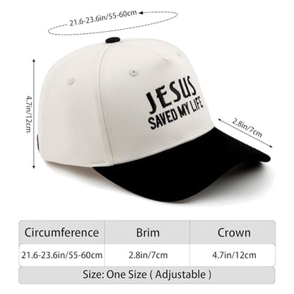 Embroidered Christian Two-Tone Baseball Cap for Men & Women, Adjustable Dad Hat Christmas Easter Gift - color: Jesus Saved My Life, Black/Beige