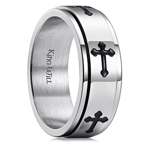 King Will 8mm Black/Gold/Silver Prayer Stainless Steel Ring - color: cross silver