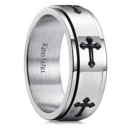 King Will 8mm Black/Gold/Silver Prayer Stainless Steel Ring - color: cross silver