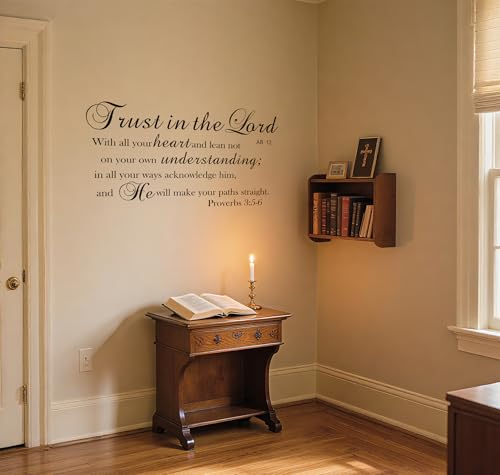 Bible Verse Prayer Wall Stickers, Trust in the Lord with All Your Heart .Proverbs 3:5-6 Christian Scripture Quotes Wall Decals, Vinyl Removable Religious Wall Decor for for Livingroom Home Church