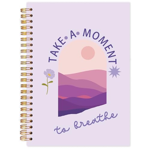 FDHSPAAM Purple Mental Health Spiral Journal Notebook 5.5x8.3in, Take A Moment to Breathe Inspirational Notebooks for Note Taking, Therapy Office Must Haves, Hardcover Notebook Journal - color: Boho-Purple