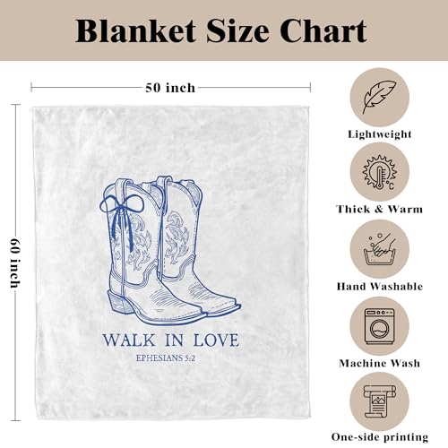 Blue Christian Western Blanket, Cowgirl Gifts for Women, Walk in Love Religious Bible Verse Western Cowgirl Throw Blankets for Girly Room Bedroom Dorm Apartment Couch Sofa, 50x60 Inches - color: Cowgirl