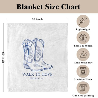 Blue Christian Western Blanket, Cowgirl Gifts for Women, Walk in Love Religious Bible Verse Western Cowgirl Throw Blankets for Girly Room Bedroom Dorm Apartment Couch Sofa, 50x60 Inches - color: Cowgirl
