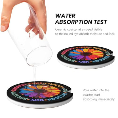 Kindness Peace Car Cup Holder Coasters 2 Pack 2.63" for Women - color: Multicolor