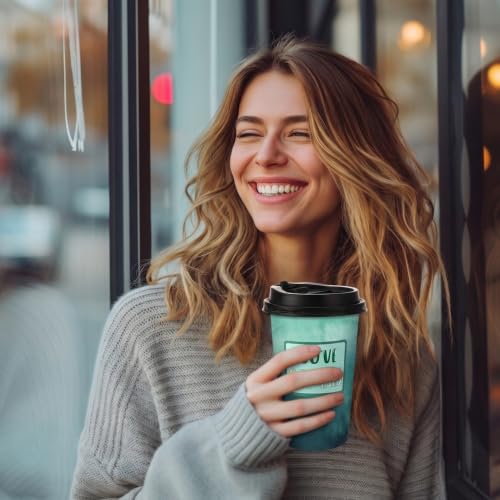 50 Pack 16 oz Disposable Coffee Cups with Lids Black Green - style: Brown, Black and Green Inspirational Quotes
