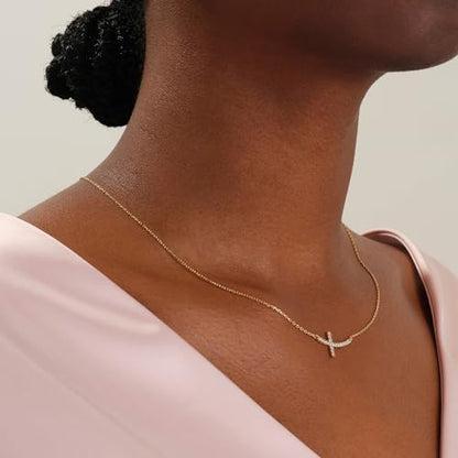 MONOZO Dainty 14K Gold Plated Cross Necklace for Women Jewelry Gifts Trendy - color: Gold - Sideway Diamond Cross