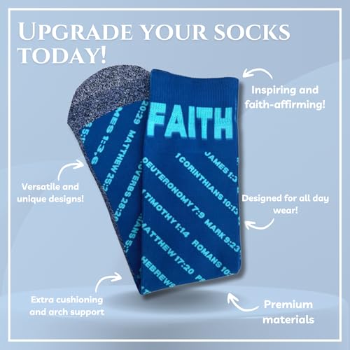Bible Verse Socks for Men, Christian Scripture Crew Socks, Faith Gift - color: Faith Verses