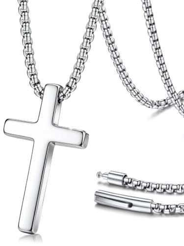 PROSTEEL Cross Necklace for Men Stainless Steel Pendant Chain - color: Silver, size: 20 inches(51cm)-men's average length, style: Small Cross: 1.2"*0.7"