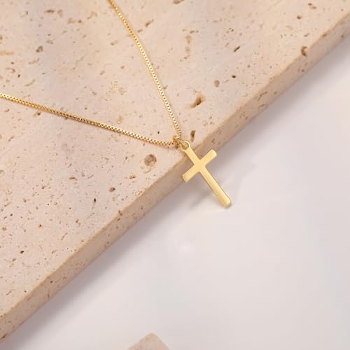 Rotnso Cross Necklace for Women 14K Gold Plated Dainty Small Pendant Choker - style: Thin Box Chain Small Cross-GD
