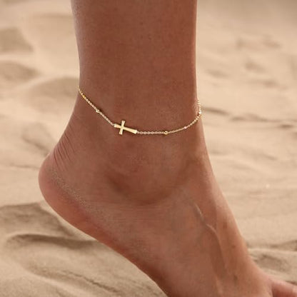 Ankle Bracelets for Women Waterproof Non Tarnish Anklet - style: Cross-GD
