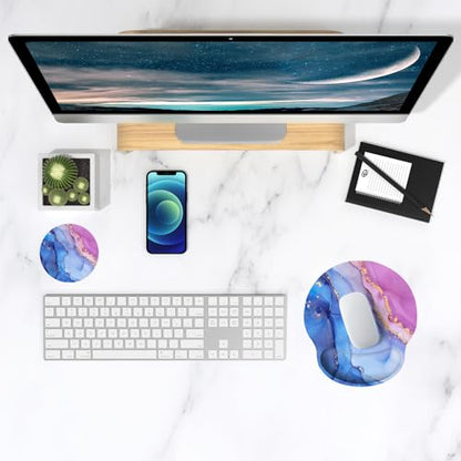 ITNRSIIET Ergonomic Mouse Pad with Wrist Support Wrist Rest Smooth Surface Non-Slip Rubber Base Comfortable Office Supplies Pain Relief, 9.8 x 9.1 inches, Blue Purple Marble Art - color: Blue Purple Marble Art