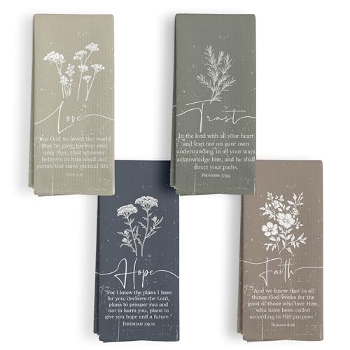 Boho Christian Floral Kitchen Towels,Faith Love Trust Hope Bible Verse Floral Kitchen Towel Decorative Set,Christian Gifts for Women,Vintage Boho Flower Hand Dish Tea Towels for Bathroom Decor - color: Bible Floral Set -2