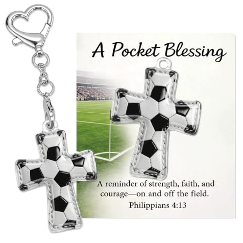 Sports Gifts for Teens, Acrylic Sports Cross Keychain with Prayer Card - color: Soccer