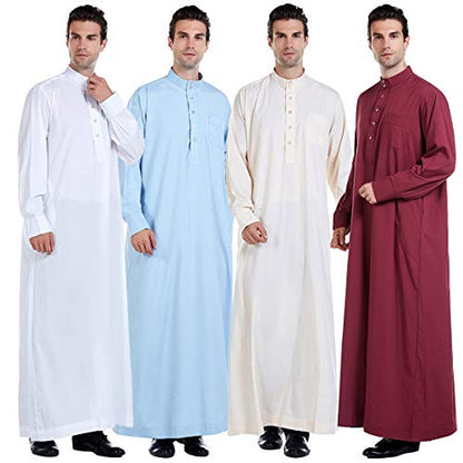 Lenmipot Men's Muslim Clothes Durable Kaftan Robe Dubai Long Gown Ethnic Clothes,1pc Soft Robe - color: B White, size: Medium