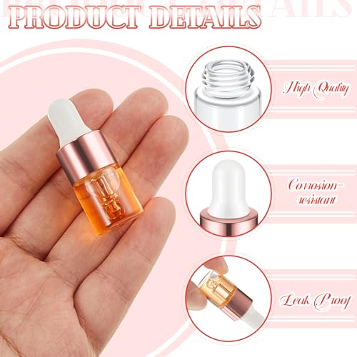 Didaey 100 Pcs Mini Glass Oil Dropper Bottle, 2 ml, Rose Gold - color: Rose Gold, size: 2 ml