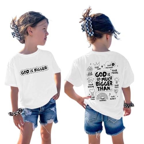 Sulayesh Girls Cute Christian Shirts Jesus God Faith Bible Verse Tshirt for Kids Religious Inspirational Graphic Tees Tops - color: White, size: 5-6 Years
