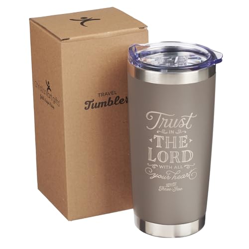 Christian Art Gifts Stainless Steel Double-Wall Vacuum Insulated Travel Mug 18 oz Gray Tumbler with Retractable Lid for Women and Men Bible Verse - Trust in the Lord - Proverbs 3:5 - color: Gray/Trust In The Lord