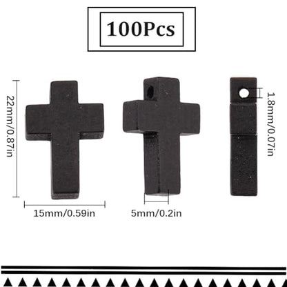 SUNNYCLUE 100Pcs Cross Charms Bulk Wood Cross Beads Black Wooden Cross Charm Bead Mini Small 15x22mm Rosary Pocket Crosses Easter Holiday Crucifix Charms for Jewelry Making Charms DIY Crafts Supplies - color: 100Pcs Black 22x15mm