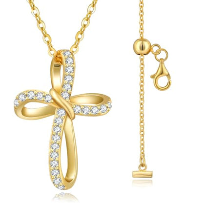 KRKC&CO Moissanite Cross Necklace for Women: D Color VVS1 0,09-0,3ct - color: Gold D