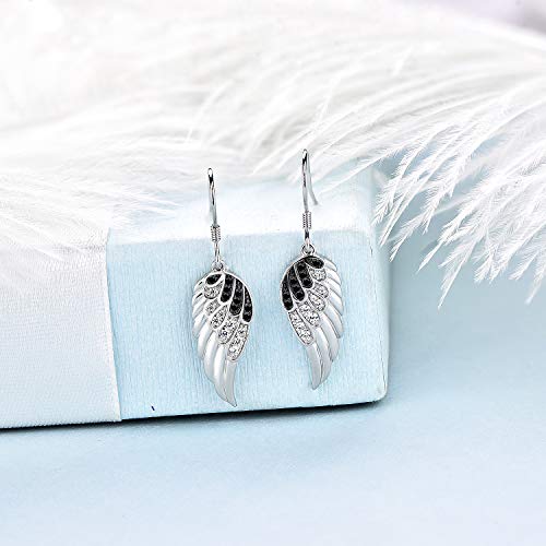 Starchenie Angel Wings Dangle Earrings for Women 925 Sterling Silver Cubic Zirconia Threader Earrings - color: Black