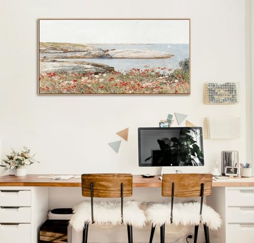 Framed Canvas Wall Art, Vintage Floral French Country Decor, 20x40 Inch - color: Coastal