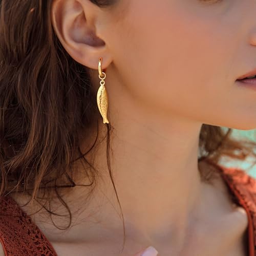 MUYAN Gold Fish Hoops Dangle Earrings for Women Beach Jewelry - style: Hoop A