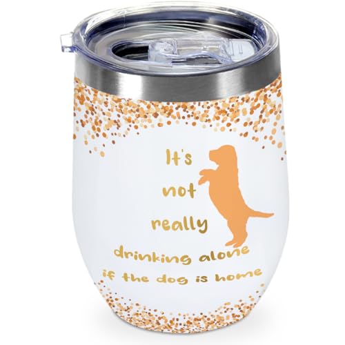 Funny Dog Lover Gifts 12 oz Insulated Wine Tumbler with Lid - color: Drinking alone
