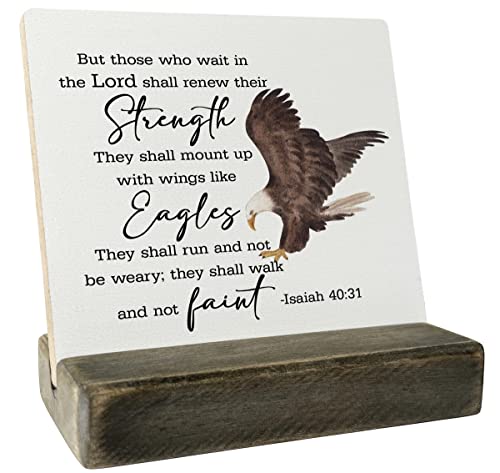 Christian Quote Wood Plaque Gift, Isaiah 40:31- But Those Who Wait Upon The Lord, Plaque with Wooden Stand, Meaningful Wood Sign Plaque Gift, Bible Verse Gift Wood Sign, Christian Family Décor - color: Christian16