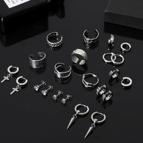 NEWITIN 37 Pieces Silver Jewelry Set for Men Stainless Steel Cross Jewelry - color: Metallic