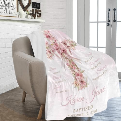 Personalized Baptism Baby Blanket with Name, Floral Christening Blanket - color: Baby Blanket #16
