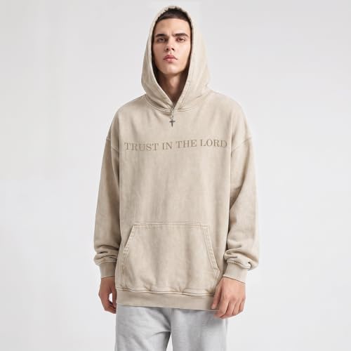 Trust in The Lord Hoodies for Men Christian Jesus Graphic Pullover - color: Beige, size: X-Large