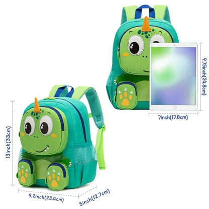 Toddler Backpack for Boys Kids 2-5, 3D Cute Dinosaur Boy Backpack for Preschool Kindergarten, Waterproof Animal School BookBag with Chest Buckle - color: Dinosaur Green