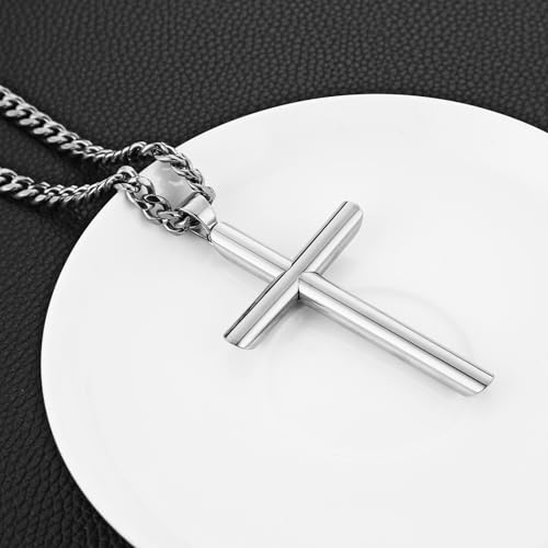 HZMAN Large Stainless Steel Christian Faith Cross Necklace for Men - color: Silver-2