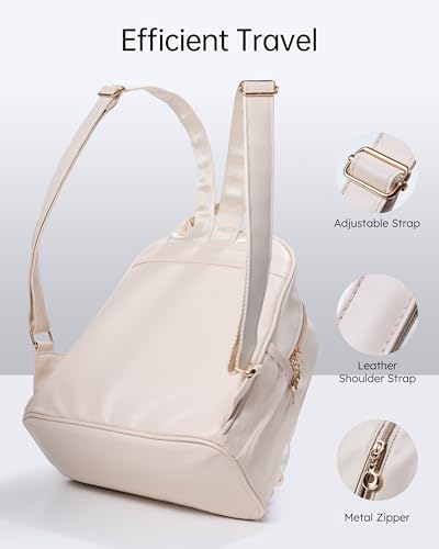 Premium Bible Backpack Set for Women - Stylish Checkered PU Leather Bible Bag with 72 Bible Tabs, 4 Highlighters & 2 Pens - Ideal for Church, Study & Travel - color: Beige