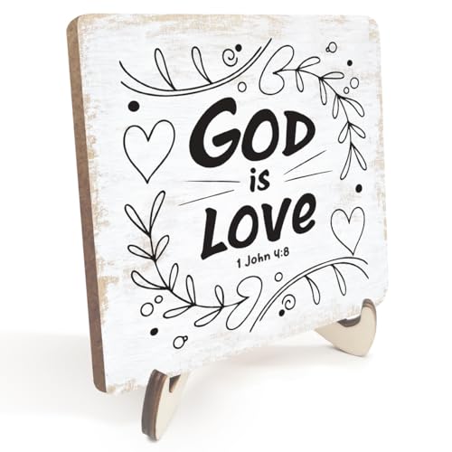 Bible Verse Christian Desk Decor Rustic Wood Sign, Faith Religious Scripture Quote Decorative Desk Accessories for Home Living Room Bedroom Decor Office Accessories God Corner Table Wooden Sign