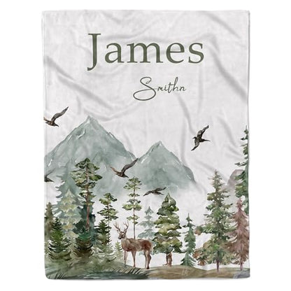 Personalized Woodland Baby Blanket with Name Custom Name Blanket for Boy Newborn Expect Mom Customized Gifts for Baby Shower Birthday Christmas - color: Style15