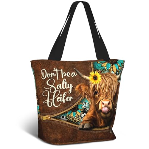 Bible Tote Bags For Women Religious Church Bag Christian Tote Bags Inspirational For Women Organizer Christian Gift - color: Cute Highland Cow
