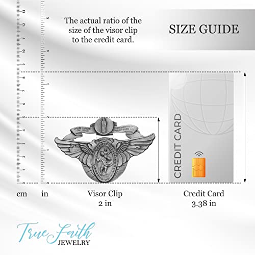 True Faith Jewelry Pewter Winged Miraculous Mary and St Christopher Visor Clip for Car, Patron Saint of Travelers, Gift for New Driver, Fine Pewter (92% Tin), 2 x 3 Inch - size: St. Christopher 3