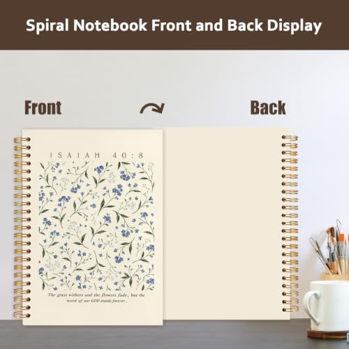 NATSUNO Blue Floral Christian Spiral Notebook Journal 5.5x8.3in - color: White Blue Floral