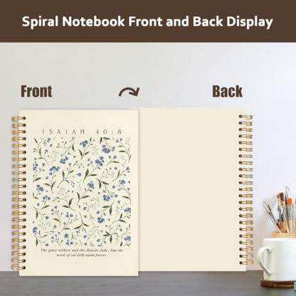 NATSUNO Blue Floral Christian Spiral Notebook Journal 5.5x8.3in - color: White Blue Floral